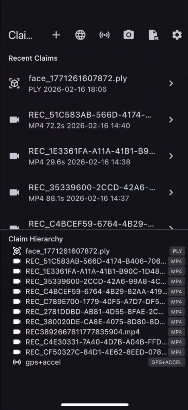 Home screen with recent claims