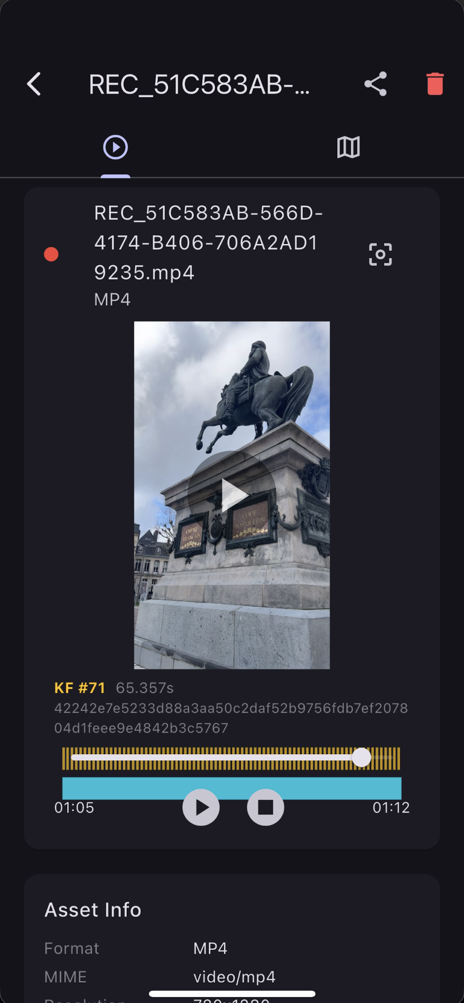 Keyframe detail with hash